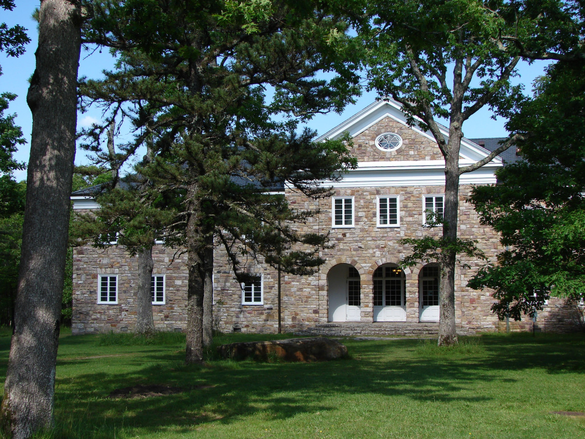 Stone building in trees
