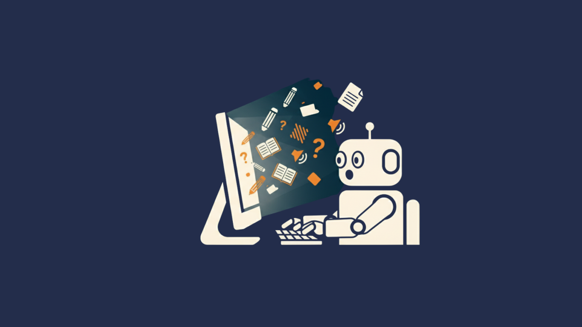 Jeff the robot icon using a computer to take notes