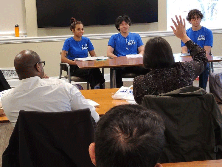 A panel of 3 UVA Acts performers answers audience questions.