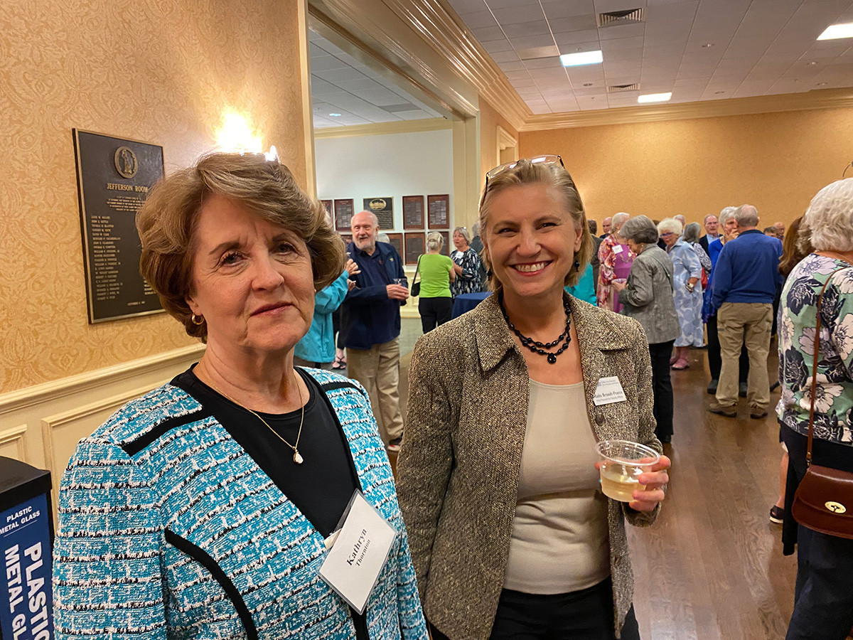 RFA Boad member Kathy Thornton poses with Maite Brandt-Pearce, vice provost for faculty affairs, after an event.