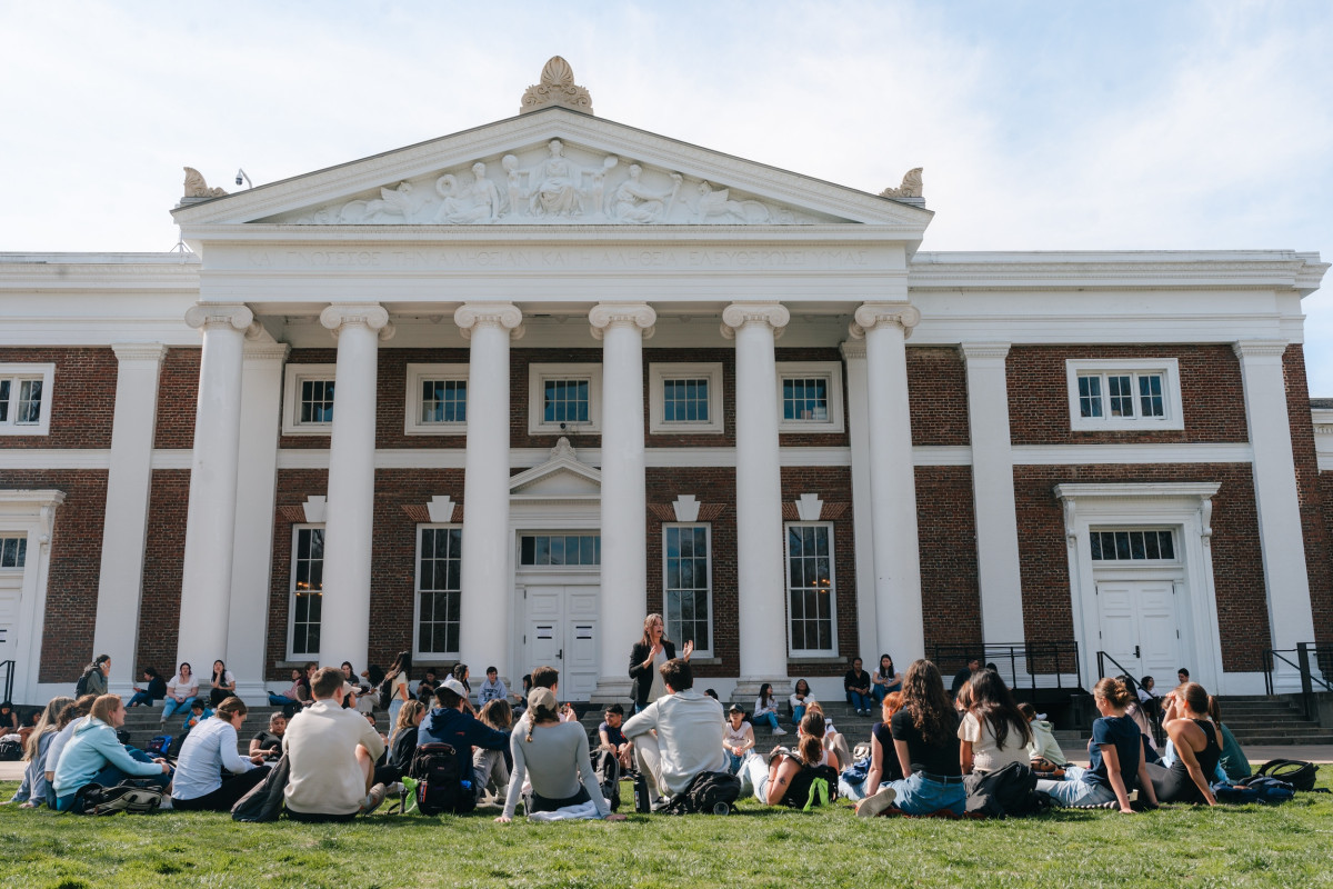 Professor teaching on the lawn