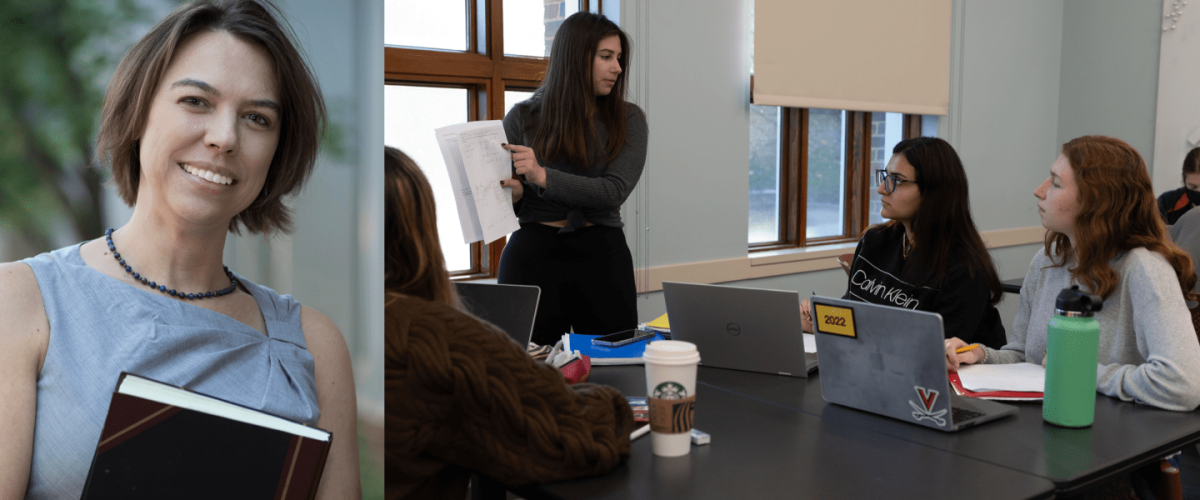 A college of images of women studying STEM and talking together