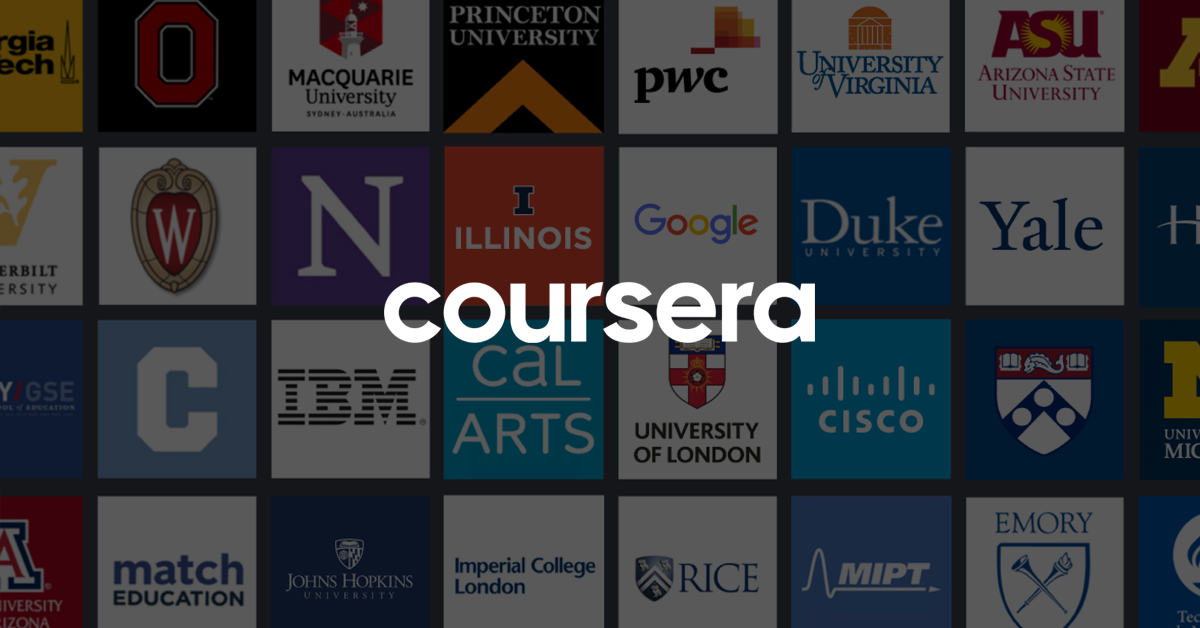 Montage of Univerities logos participating in Coursera education programs